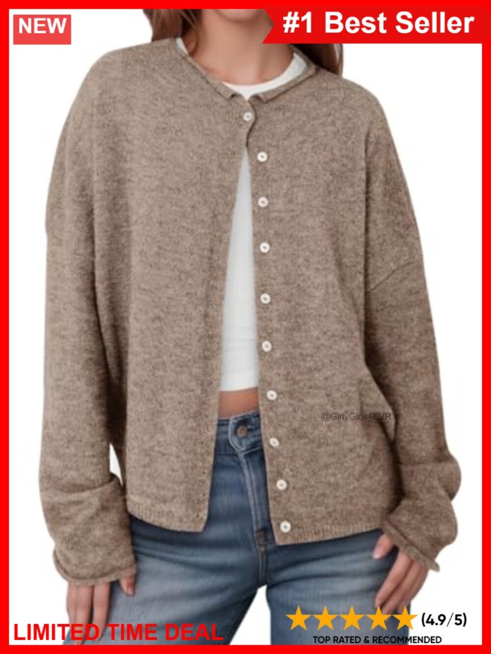 Lightweight Knit Button Up Long Sleeve Crew Neck Cardigan